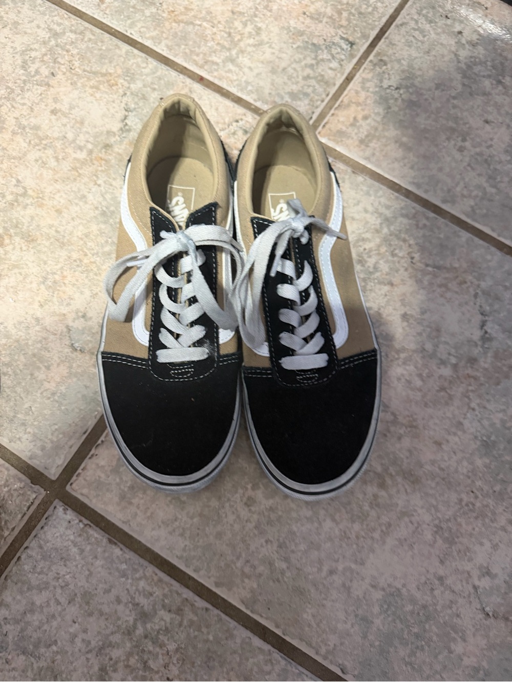 Vans Old Skool Black, Tan & White Low-Top Sneakers 5